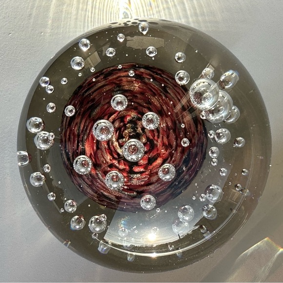 Art Glass Paperweight, Golden Aventurine Glass Orb, Bubbles, 3"x 3.5", Lovely! - Picture 8 of 11